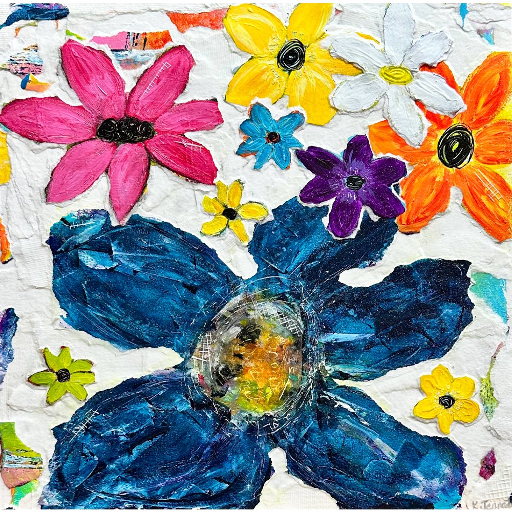 Whimsical Floral Collage Art - 12 x12 Original — Kathleen Tennant